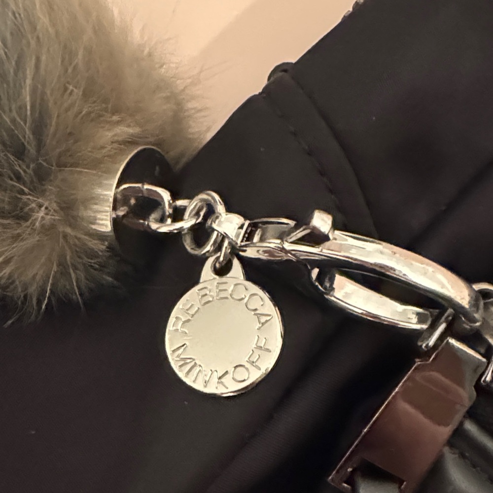 Rebecca Minkoff Black Nylon Backpack with Fur Pom Charm - Picture 2 of 4